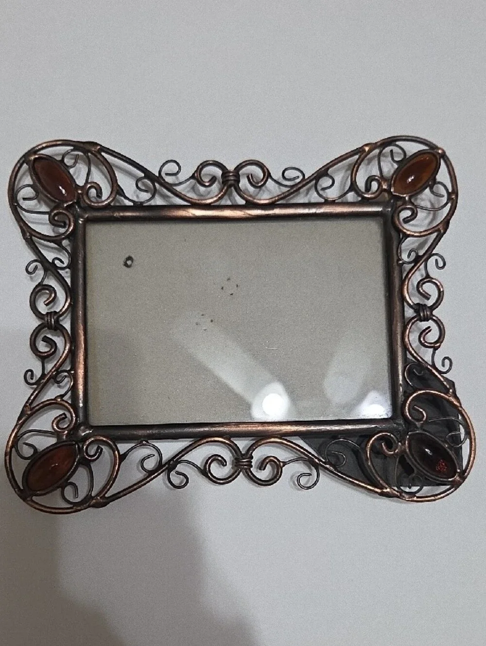 Ornate Copper Metal Picture Frame with Amber Accents